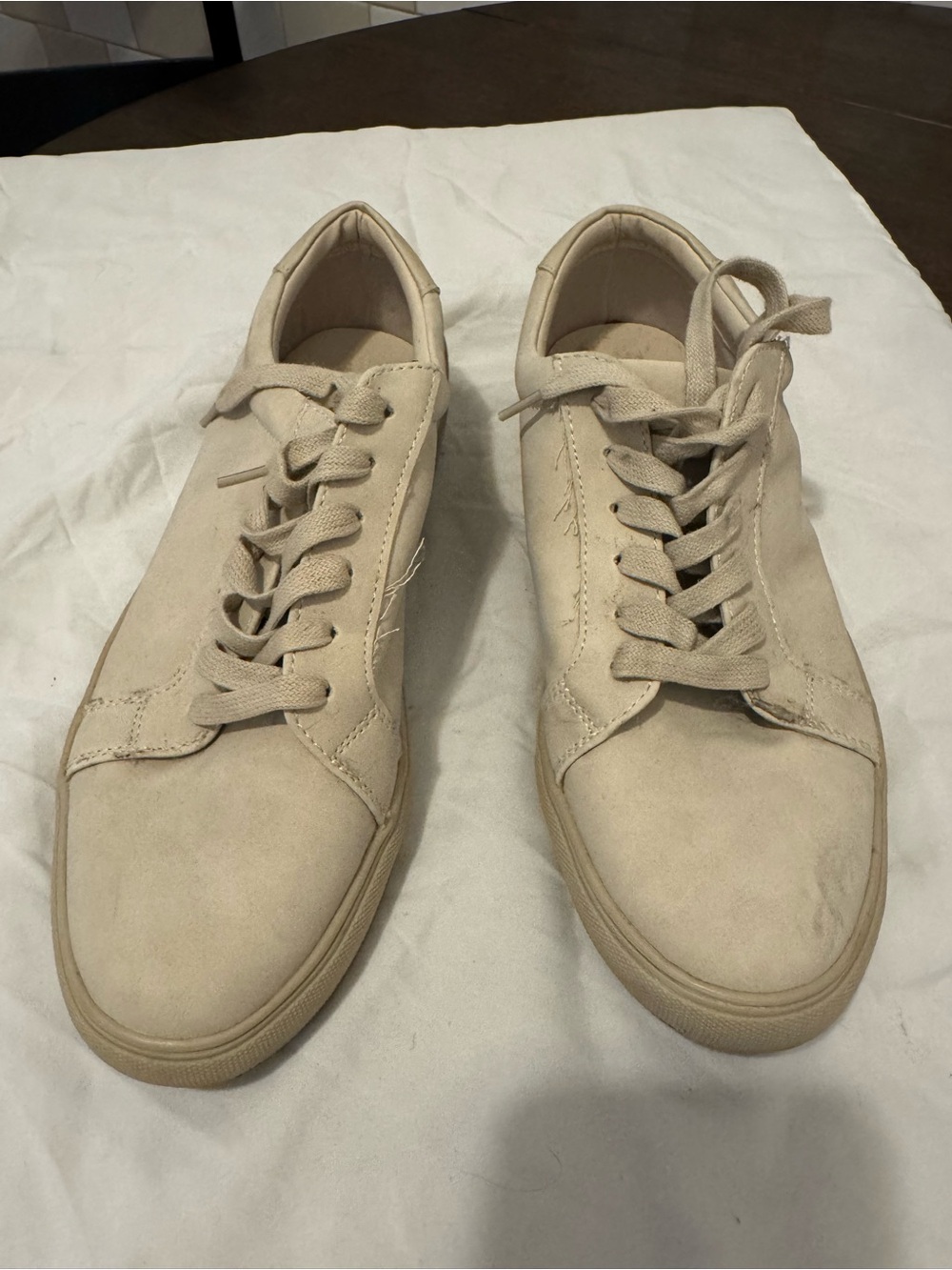 Men's Minimal Suede Low-Top Sneakers in Light Beige